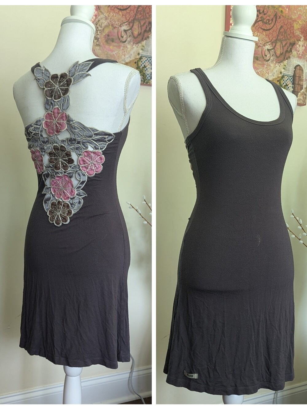 Vintage Minx USA Brown Cutout Lace Back Mini Dress Whimsigoth Fairygrunge S XS